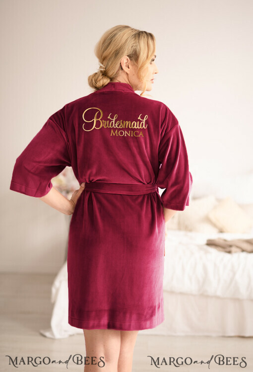 BRIDESMAID/BEST MAN BOX WEDDING ROBE  Gift for Maid of Honor; Will you be my bridesmaid gift. wedding soft robe, Red Burgundy Velvet Robe