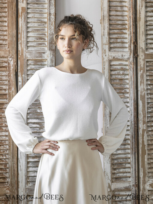 BRIDE bolero, robes, garter HOCHZEITSBOLERO & SCHULTERDECKEN Hochzeits-Bolero mit langen Ärmeln, Hochzeits-Puffärmel-Schulterstück, Braut-Hochzeitsüberwurf, Hochzeitskleid-Topper, Braut-Capelet