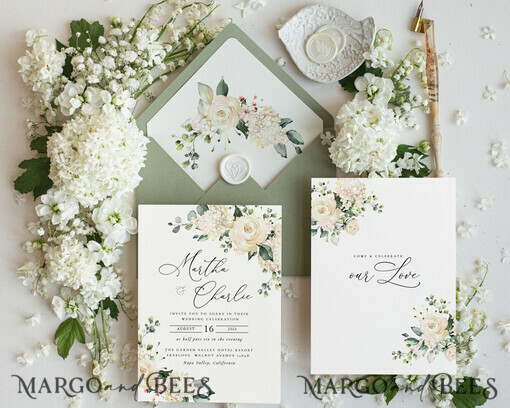 TEMPLETT wedding invitation download Floral wedding Invitations Set Template, Instant Download Printable Invites Home Printing, Simple Boho Wedding Invitation Card Set WRoses55