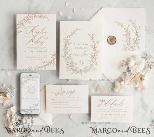TEMPLETT wedding invitation download Fine Art Blush wedding Invitations Evite Set Template, Instant Download Printable Invites Home Printing, Boho Chick Invitation Set WBoho17