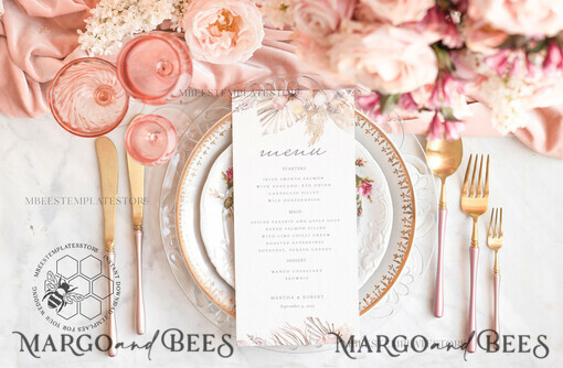 TEMPLETT wedding stationery Boho wedding menu template, dinner menus editable, Instant download Rustic wedding menus, Garden wedding menu  Printable, WPam5
