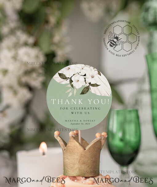 TEMPLETT wedding stationery Sage Green Round Favor Tag Template, Greenery Round Favor Tag Template, Editable Thank You Tag, Printable Wedding Gift Tags, Party Shower Tags, WSpr3