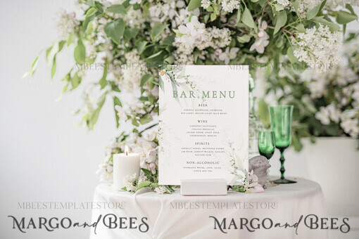 TEMPLETT wedding stationery Sage Green drink bar menu template, Drinks Signs editable, Instant download Modern Table Signs Garden Drink Bar Menu Sign  Printable, WSpr1