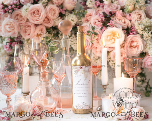 TEMPLETT wedding stationery Boho wine label wedding template, wine label weddings editable, Instant download Elegant wine label wedding Garden  Printable, WPam5
