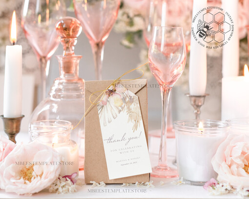 TEMPLETT wedding stationery Boho Favor Tag Template, Rustic Favor Tag Template, Editable Thank You Tag, Printable Wedding Gift Tags, Party Tags, WPam5