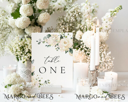TEMPLETT wedding stationery Sage Green table number template, table numbers editable, Instant download Modern table numbers, Garden table number  Printable, WRoses55