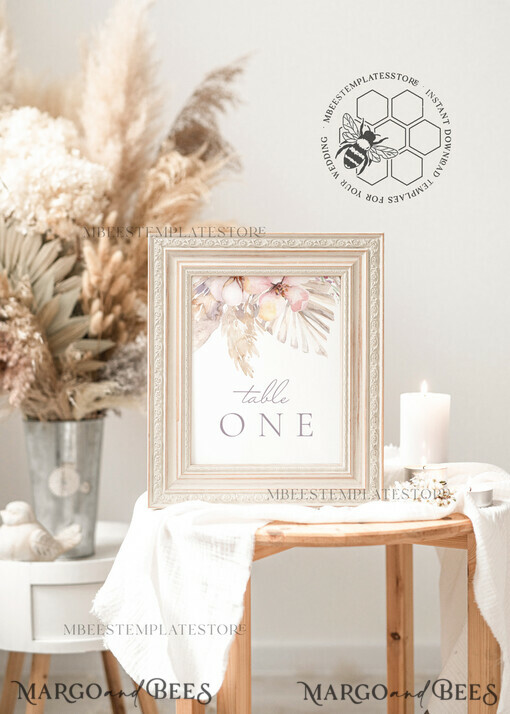 TEMPLETT wedding stationery Boho table number template, table numbers editable, Instant download Modern table numbers, Garden table number  Printable, WPam5