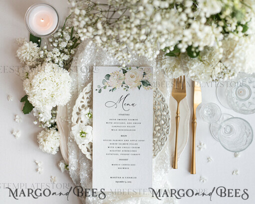 TEMPLETT wedding stationery Sage Green wedding menu template, wedding menus editable, Instant download Modern wedding menus, Garden wedding menu Printable, WRoses55