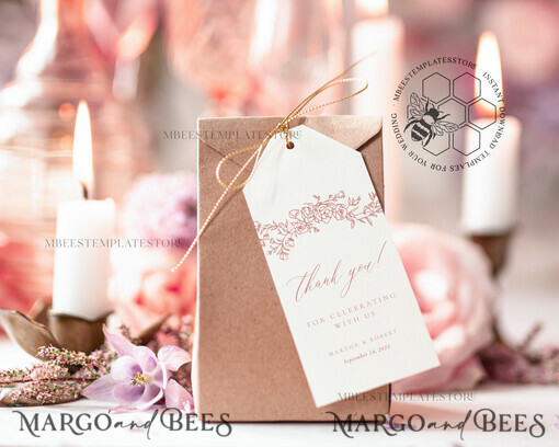 TEMPLETT wedding stationery Pink Favor Tag Template, Greenery  Favor Tag Template, Editable Thank You Tag, Printable Wedding Gift Tags, Party Tags, WRoses8