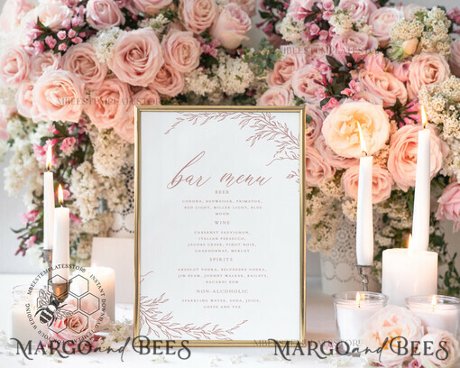 TEMPLETT wedding stationery Boho Blush Pink Bar Menu template, Drinks Signs editable, Instant download Modern Table Signs Garden Wedding Menu Sign  Printable