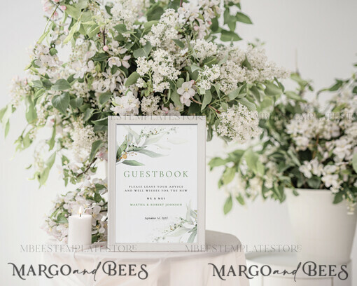 TEMPLETT wedding signs Green Guestbook Wedding Sign template, Instant download Greenery Wedding Guest book Sign, Guestbook  Printable, Minimalist  Sign, WSpr1