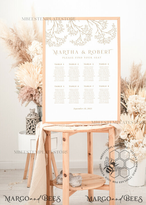 TEMPLETT wedding signs Boho Gypsophila wedding welcome sign template, Wedding Seating Chart Template, Printable Seating Chart Wedding, Chart Sign Poster, WGyp2