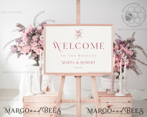 TEMPLETT Hochzeitszeichen Boho Hochzeits-Willkommensschild Vorlage, Sofortiger Download Rustikales Hochzeits-Schild, Garten-Schild-Set Druckbar, Minimalistisches großes Schild, WMin1
