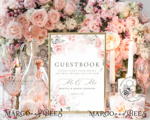 TEMPLETT wedding signs Roses Guestbook Wedding Sign template, Instant download Greenery Wedding Guest book Sign, Guestbook  Printable, Minimalist  Sign, WRom1