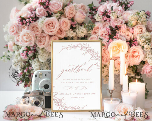 TEMPLETT wedding signs Boho Blush Pink Guestbook Wedding Sign template, Instant download Rustic Wedding Guest book Sign, Guestbook Printable, Minimalist Sign
