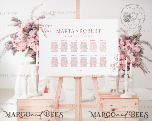 TEMPLETT Hochzeitszeichen Boho Willkommensschild Vorlage, Hochzeits-Sitzplan Vorlage, Druckbarer Sitzplan rustikale Hochzeit, Chart-Schild Plakat, WMin1