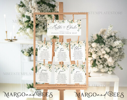 TEMPLETT wedding signs Green Wedding Seating Chart Cards Template, Printable Seating Chart Cards, Printable Editable Table Plan Templett INSTANT Download WRoses55