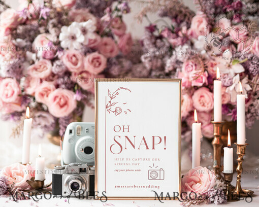 TEMPLETT Hochzeitszeichen Moderne Oh Snap Hochzeits-Hashtag-Schildvorlage, Sofort-Download Boho Hochzeits-Instagram-Schild, Hashtag druckbar, Minimalistisches Schild, WMin1