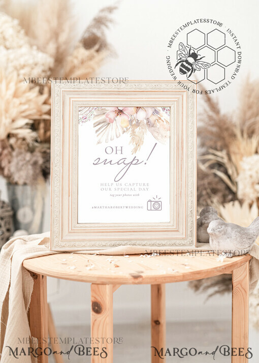 TEMPLETT wedding signs Boho Oh Snap Wedding Hashtag Sign template, Instant download Rustic Wedding Instagram Sign, Hashtag Printable, Minimalist  Sign, WPam5