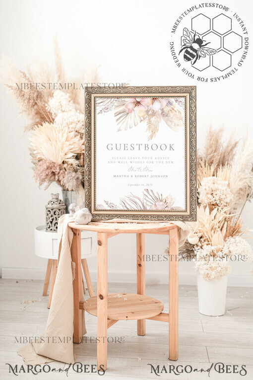 TEMPLETT wedding signs Pampas Guestbook Wedding Sign template, Instant download Boho Wedding Guest book Sign, Guestbook  Printable, Minimalist  Sign, WPam5
