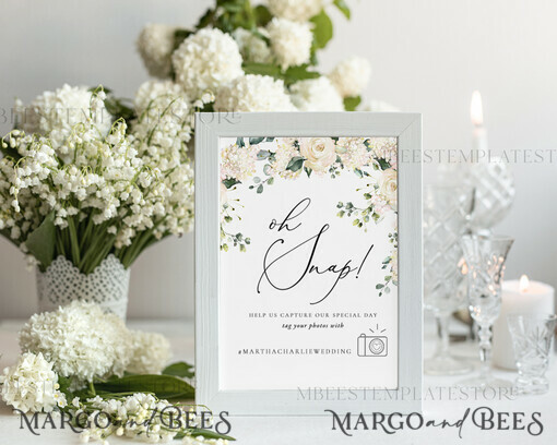 TEMPLETT wedding signs Green Oh Snap Wedding Hashtag Sign template, Instant download Greenery Wedding Instagram Sign, Hashtag Printable, Minimalist Sign, WRoses55