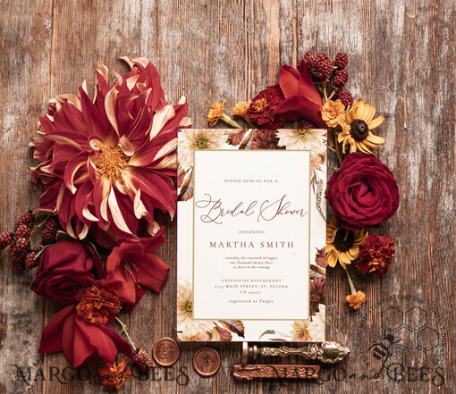 TEMPLETT bridal shower Boho burgundy  bridal shower invitation template,Instant download terracotta bridal shower Invites, Modern Garden bridal Invites Printable
