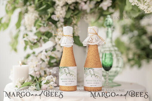 TEMPLETT bridal shower Sage Green bridal shower Champagne Bottle Labels template, Instant download Greenery bridal shower Favors Tags, Garden favor Tag Diy WSpr1