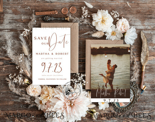 TEMPLETT save the date Simple Ivory save the date card Template, Instant Download Printable Invites Home Printing, Minimalistic save the date card  with photo, WBoho10