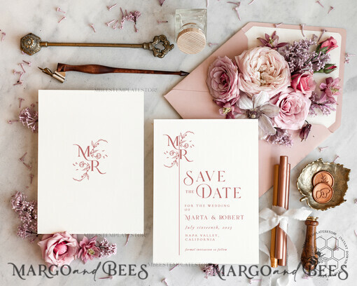 TEMPLETT Datum merken Romantische Save-the-Date-Kartenvorlage, Sofort-Download Save-the-Date-Karte, minimalistische Save-the-Date-Karten Set Druckbar WMin1