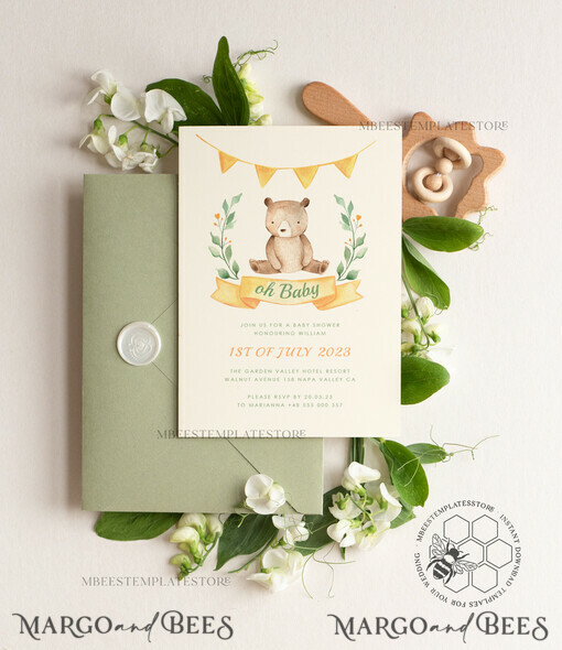 TEMPLETT baby shower Rustic Baby Shower InvitationTemplate, Instant Download Printable Invites Home Printing, Simple Boho baby Boy and girl shower  Card Set