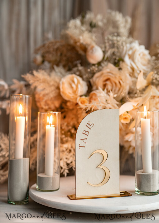 TABLE DECOR SIGNS Velvet table Numbers and Decor Acrylic Half Arch Velvet Ivory Wedding Table Numbers, Ecru gold Sign, Gold Plexi Table Numbers, Luxury Beige Wedding Table Decor, Wedding Signage Golden mirror table numbers