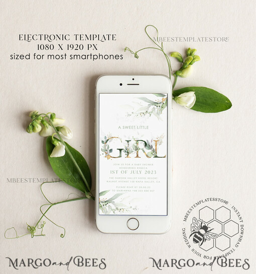 TEMPLETT digital invitation Electronic BaBy Girl Shower Invitation template, SmartPhone BaBy Girl Shower Invitation Editable Template, BaBy Girl Shower Invitation Evite Template, personalised Digital BaBy Girl Shower Invitation. Smartphone Electronic BaBy Girl Shower Invitation