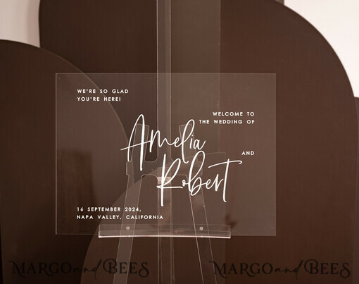 TABLE PLANS AND WEDDING WELCOME SIGNS klarer Acryl Minimalistisches klares Acryl-Hochzeitswillkommensschild, transparente Hochzeitsdekoration, personalisiertes Hochzeitsschild, Hochzeitsbrett, Willkommens-Hochzeitsbrett