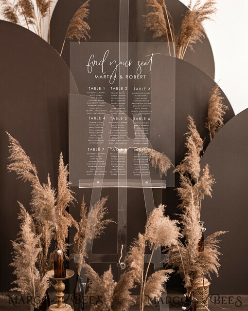 TABLE PLANS AND WEDDING WELCOME SIGNS klarer Acryl Acryl klar transparent Moderner klar transparenter Sitzplan, 3D Elegantes Finden Sie Ihren Platz - Sitzplan-Schild, klarer Hochzeittischplan, Hochzeitsdekoration mit weißen Buchstaben - Acryl klare Empfangsbeschilderung - Individuelles Zeremonieschild