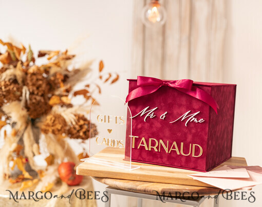 CARD BOXES velvet card boxes burgundy Card Box & arch acrylic sign , Maroon Wedding Card Box with Lid, Marsala Wedding Money Box, Wedding Card Box with slot  cards & gift Arch acrylic sign set