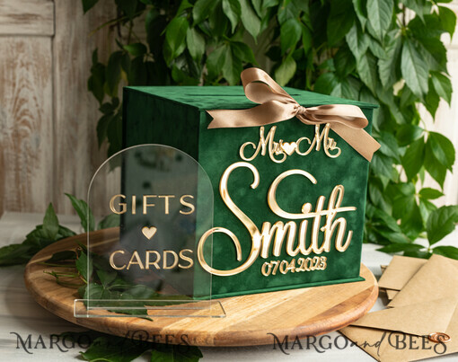 CARD BOXES velvet card boxes Garden Wedding Card Box Gift Card Box & arch Sign Set , Velvet green wedding wishing well money gift card box, Personalized Wedding Card Box, Greenery Luxury Card Box, Wedding Card Box with Lid, Emerald Wedding Money Box, Garden Wedding Card Box
