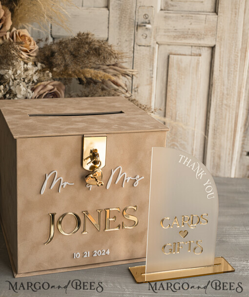 CARD BOXES velvet card boxes Beige Card Box and Arch Acrylic Cards & Gifts Clear Sign, Velvet Rust Wedding Card Box with Lid, Burnt Orange Wedding Money Box,  Copper Wedding Card Box cards and gift Arch acrylic sign set