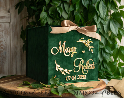 CARD BOXES velvet card boxes Gift Card Box, Velvet Green wedding wishing well money gift card box, Personalized Wedding Card Box, Luxury Greenery Card Box, Wedding Green and Gold Card Box with Lid, Wedding Money Box, Emerald Green Wedding Card Box