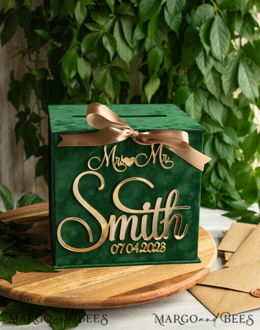 CARD BOXES velvet card boxes Gift Card Box, Velvet Green wedding wishing well money gift card box, Personalized Wedding Card Box, Luxury Greenery Card Box, Wedding Green and Gold Card Box with Lid, Wedding Money Box, Emerald Green Wedding Card Box