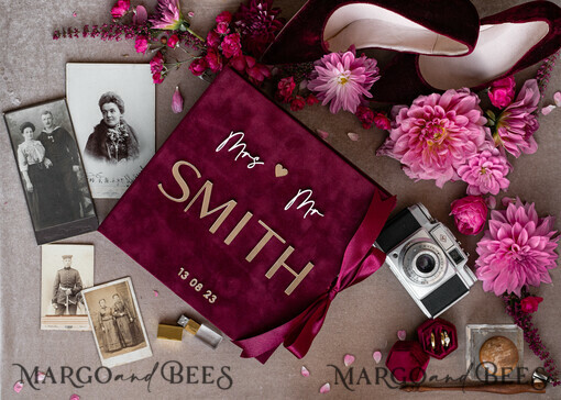 PHOTO ALBUM/ PHOTO BOX  Velvet Photo Box Photographer Box  Burgundy Large Velvet Photo Box, Maroon Photographer Box, Marsala Gold Wedding Memory Box, Gold Mirror Custom Keepsake Box, Photographer Gifts for Clients, Wedding Pictures packaging, Custom photography Copper box