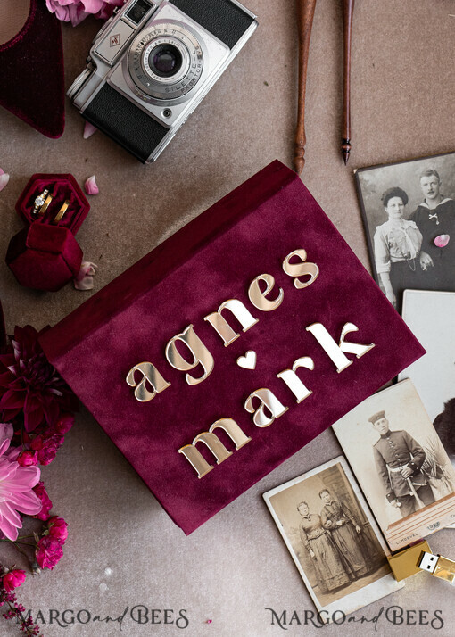 PHOTO ALBUM/ PHOTO BOX  Velvet Photo Box Photographer Box  Burgundy Velvet Photo Box, Maroon Photographer Box, Marsala Gold Wedding Memory Box, Gold Mirror Custom Keepsake Box, Photographer Gifts for Clients, Wedding Pictures packaging, Custom photography Copper box
