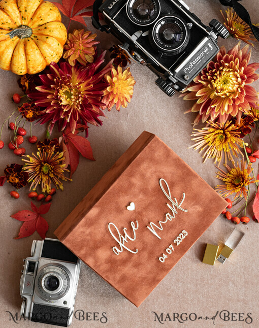 PHOTO ALBUM/ PHOTO BOX  Velvet Photo Box Photographer Box  Terracotta Velvet Photo Box Photographer Box Wedding Memory Box, Burnt Orange Custom Keepsake Box, Rust Photographer Gifts for Clients, Wedding Pictures packaging, Custom photography Copper box