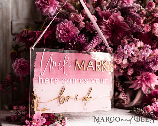 FLOWER GIRL / Page Boy SIGNS acrylic flower girl / page boy signs Personalised acrylic wedding sign, mauve transparent acrylic Page boy sign, dusty rose transparent acrylic flower girl sign, plum page boy wedding day sign, boho glam plum transparent acrylic wedding decor for flower girl, daddy its time to give mummy our last name, arch clear transparent acrylic here comes the bride