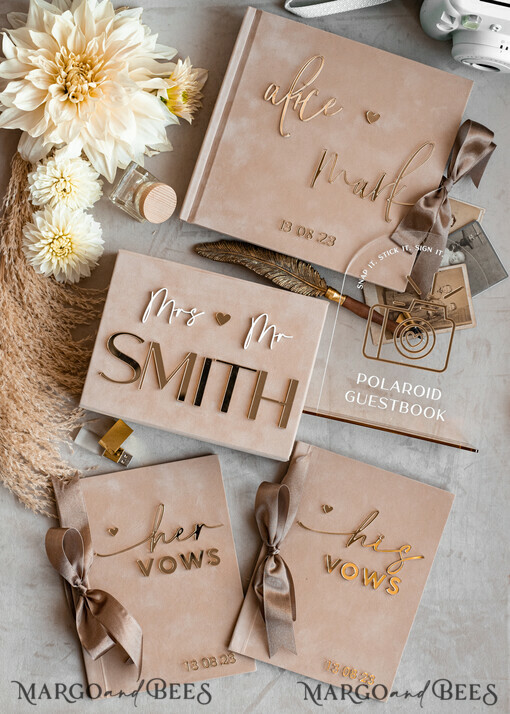 PHOTO ALBUM/ PHOTO BOX  Memory Bundle PhotoBox Gustbooks Vows Beige Velvet Bundle Wedding Keepsake Set- Guestbook & sign, His Hers Wedding Vows, Photobox for pictures