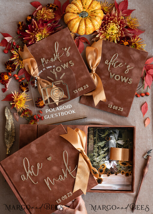 PHOTO ALBUM/ PHOTO BOX  Memory Bundle PhotoBox Gustbooks Vows terracotta Velvet Bundle Wedding Keepsake Set- Guestbook & sign, His Hers Wedding Vows, Photobox for pictures