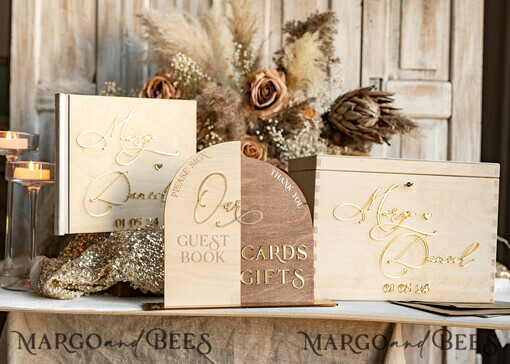 CARD BOXES Wood Eco Rustic Card boxes rustic wood Set Card Box Guestbook & Sign, Wedding Card Box with lock Instant Instax Guestbook, wooden Wedding Money Box Sing Guestbook Set,  Card Box with slot and lock  cards and gift Arch acrylic sign set