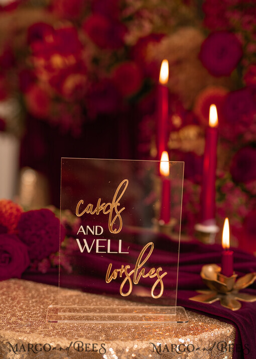 TABLE DECOR SIGNS Guestbook & Cards Gifts Signs Transparent Acrylic Cards And Well Wishes Sign, Clear Acrylic And Gold Sign, Gold Plexi Sign, Luxury Wedding Table Decor, Wedding Signage Golden Mirror Cards