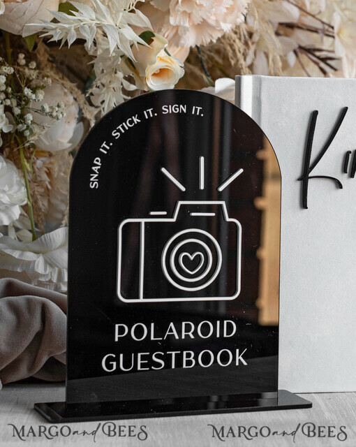 TABLE DECOR SIGNS Guestbook & Cards Gifts Signs gloss black  Acrylic sign Our guestbook Sign,  Arch Instax Guestbook Sign, Black Plexi Photobook  Sign Our guestbook, Wedding Signage Polaroid Guestbook Sign with stand