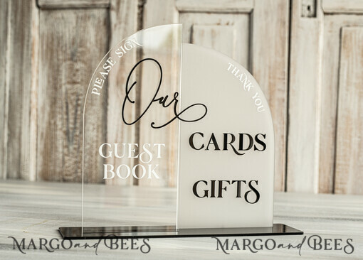 TABLE DECOR SIGNS Guestbook & Cards Gifts Signs Acrylic cards and guestbook sign Combo, clear & frosted Acryl Signs, Black Plexi card box and sign, our guestbook sign, Luxury Wedding, BWs