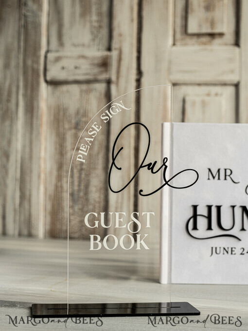 TABLE DECOR SIGNS Guestbook & Cards Gifts Signs Transparent Acrylic sign Our guestbook Sign, Half Arch black & white Acrylic Guestbook Sign, Plexi Sign Our guestbook, Black Luxury Wedding Table Sign, BWs